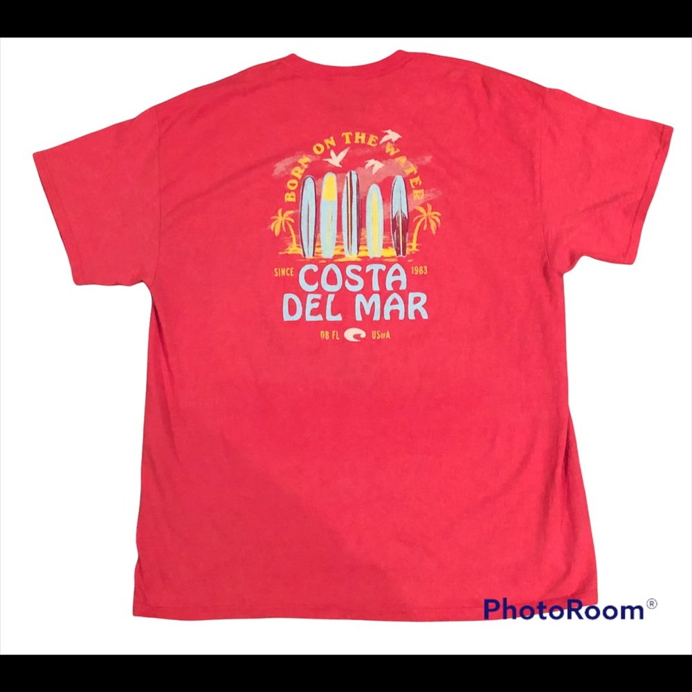 Costa Del Mar Shirt Men’s XL Red Emblem Short Sleeve T-Shirt Beach Casual Ocean